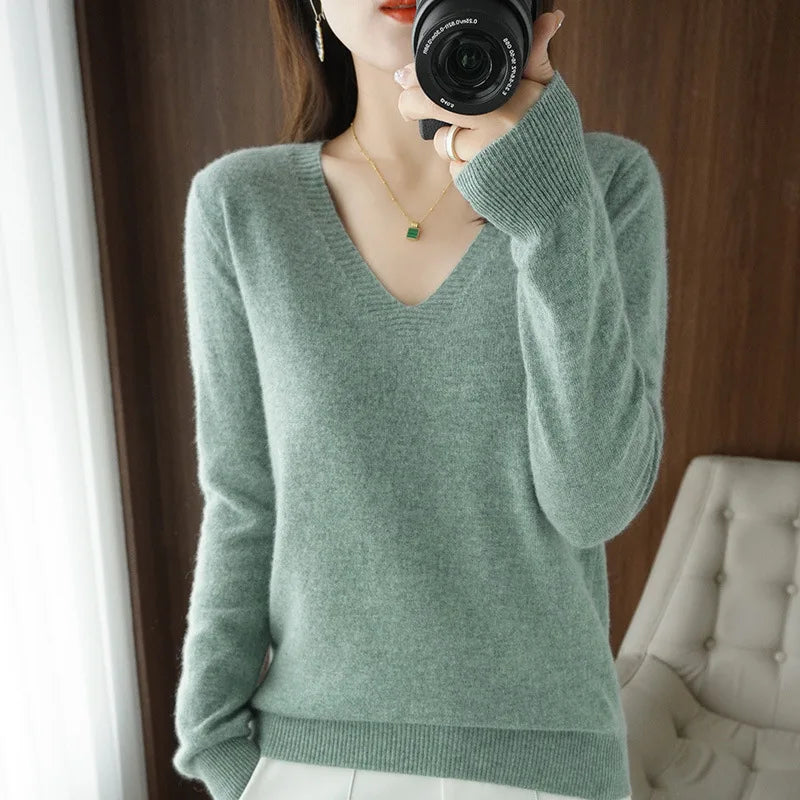 Casual V-Neck Knit Sweater for Women