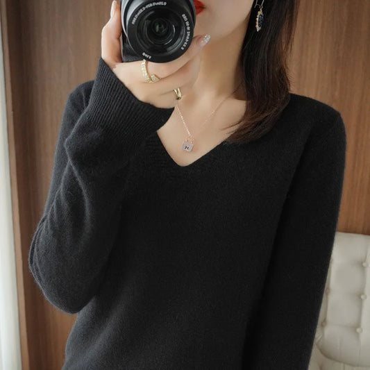 Casual V-Neck Knit Sweater for Women