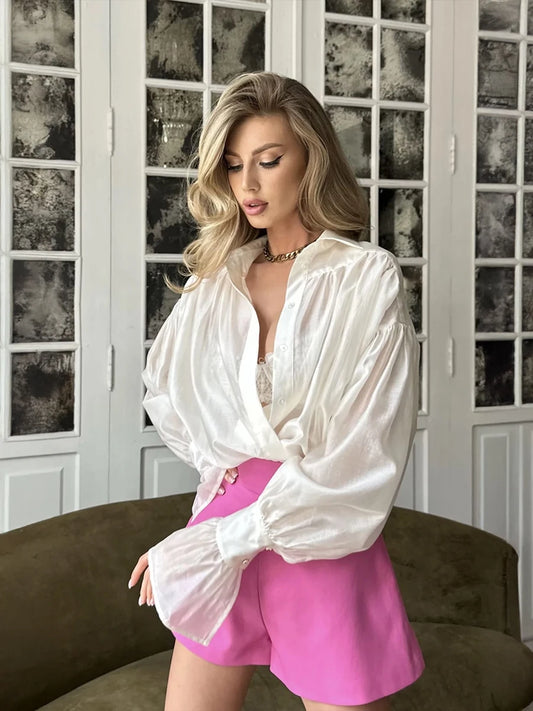 Elegant Loose Collared Flare Sleeve Shirt